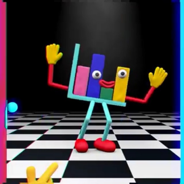 a happy cartoon computer illustrating a bar graph