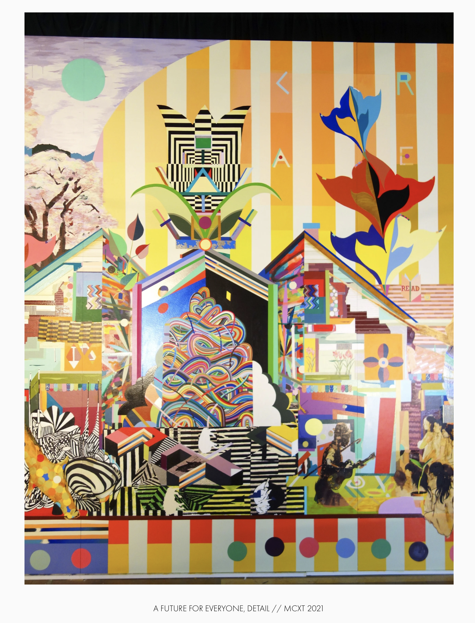 a colorful mural titled "a future for everyone" that depicts a variety of images and people