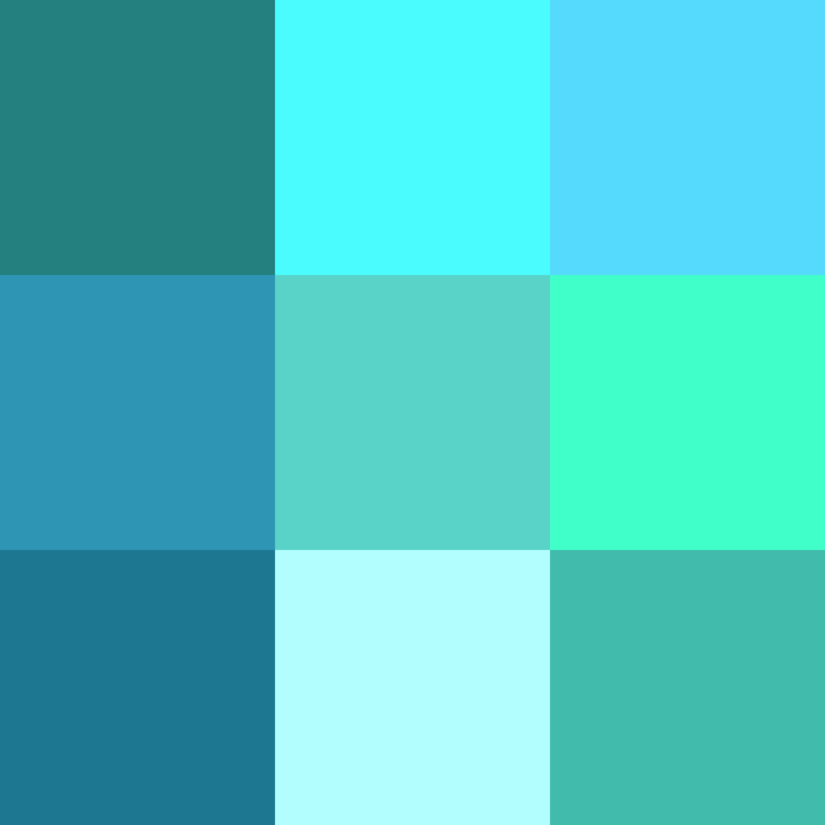 a 3x3 grid of different squares that are shades of blue and green